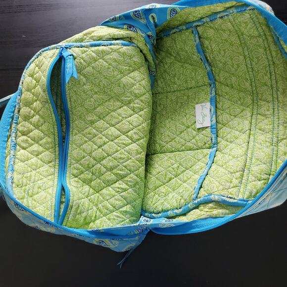 Vera Bradley Pale Blue & Yellow Paisley Floral Cotton Bag Lots of Pockets - Picture 5 of 7